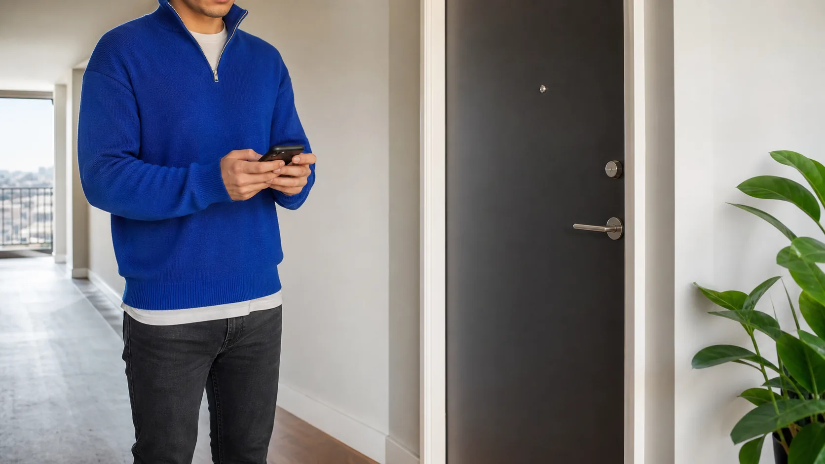 Apartment resident calling for authorized lockout help from a building entry