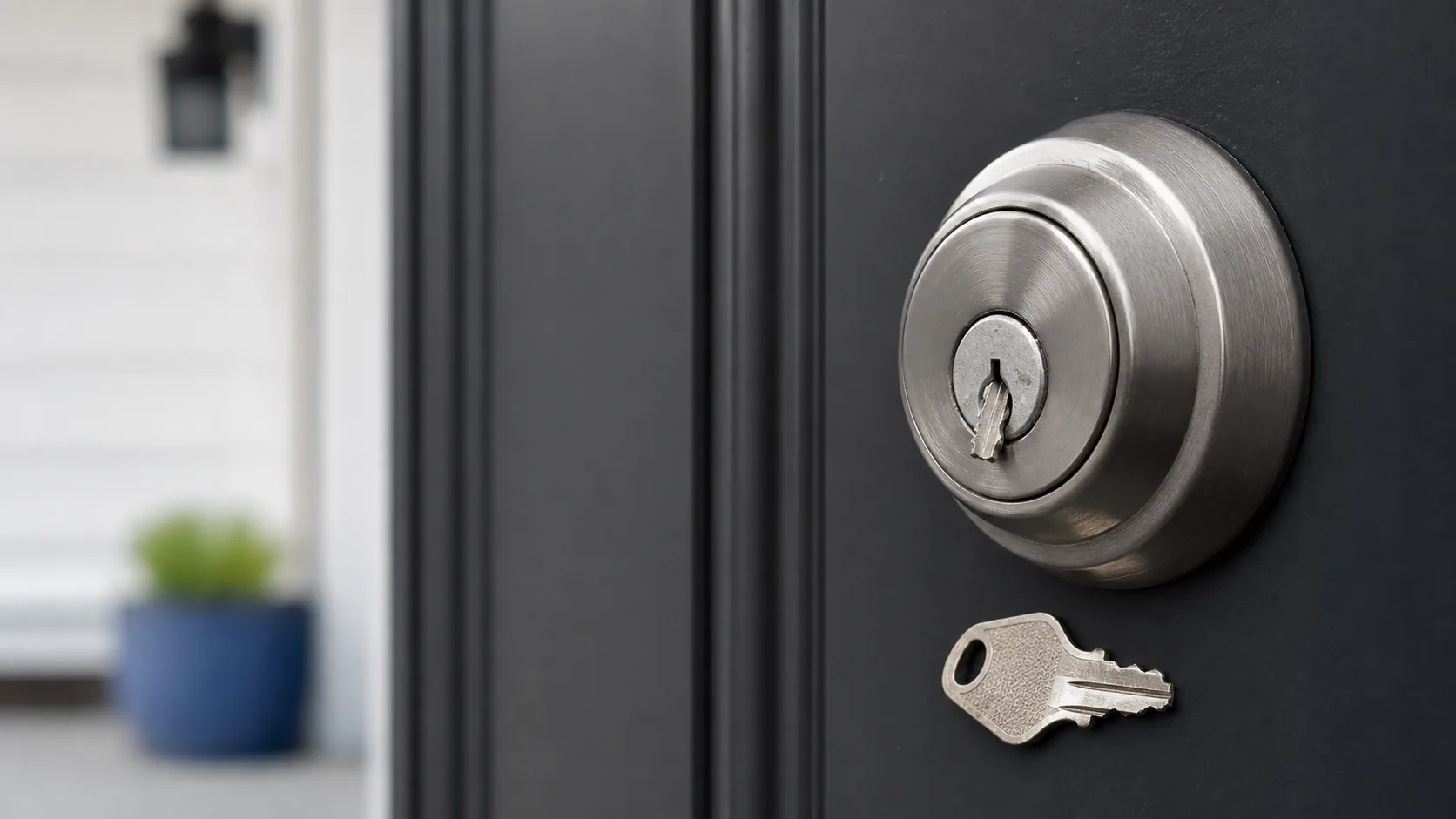 Close view of a broken key at a residential door lock awaiting repair