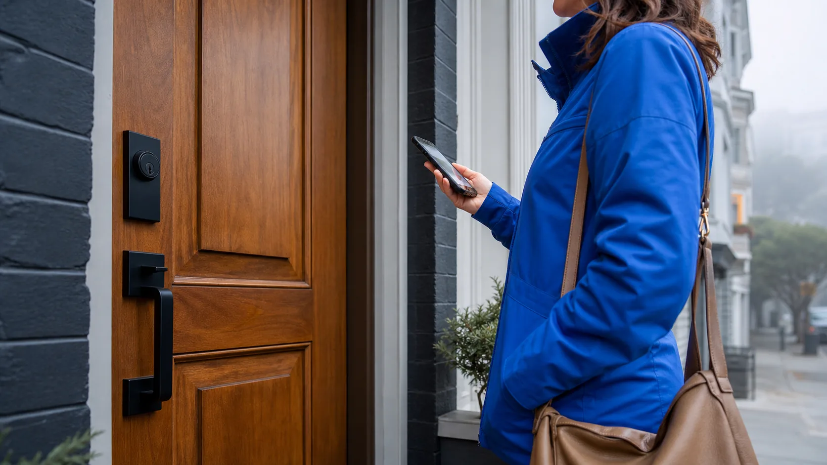 Resident waiting safely outside a San Francisco home during a lockout